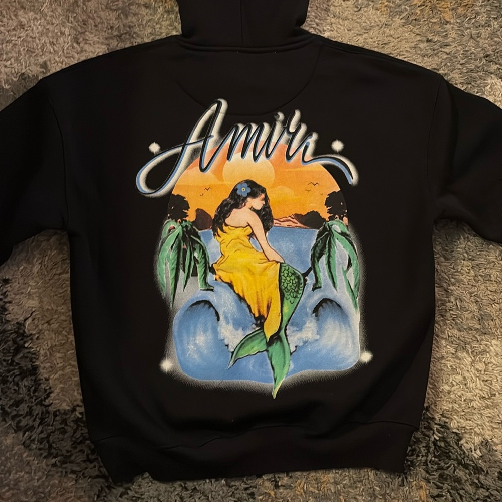 Amiri INSPIRED Mermaid Sunset Beach Black Hoodie UNBRANDED